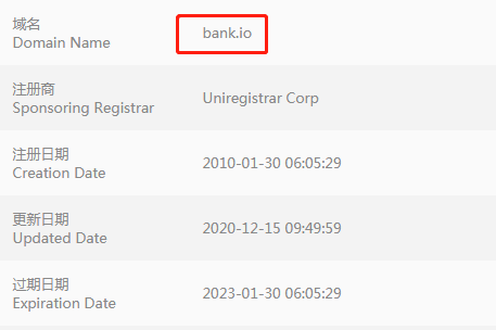 单词域名Bank.io以80,000美元成交