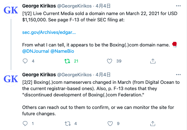 爆料！boxing.com域名以115万美元交易。