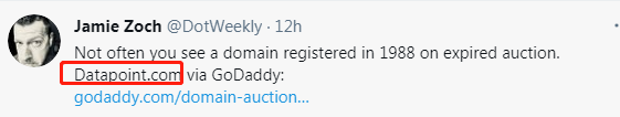 最古老的域名之一Datapoint.com将拍卖一周