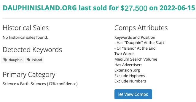 单词域名Dauphinisland.org约18万元交易