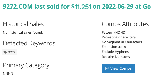 四数字域名9272.com以11,251美元交易