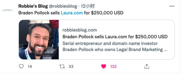 重磅！单词域名Laura.com以25万美元的价格交易