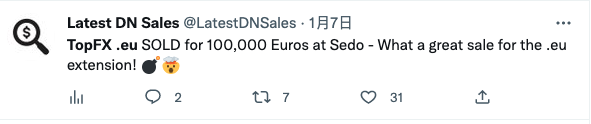 英文域名TopFx.eu以10万欧元成功交易