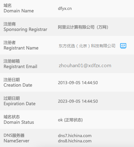 新东方集团收购四字母DFYX.cn域名
