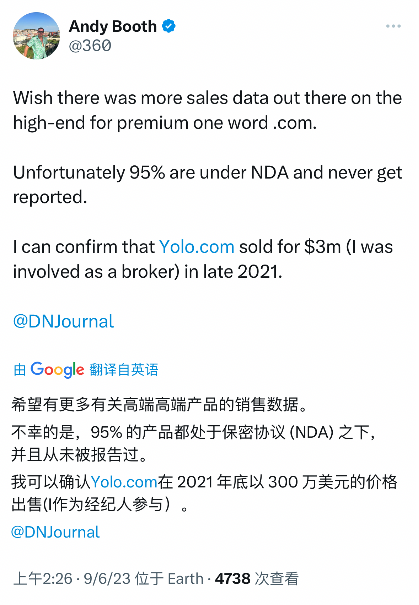 重磅！Yolo.com域名以300万美元的价格被区块链公司收购
