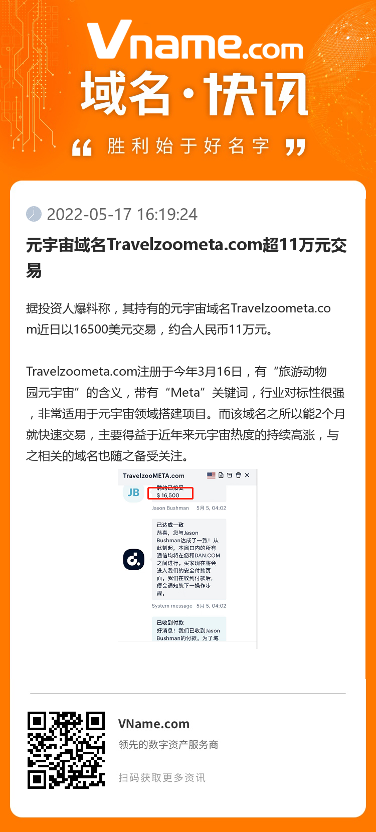元宇宙域名Travelzoometa.com超11万元交易