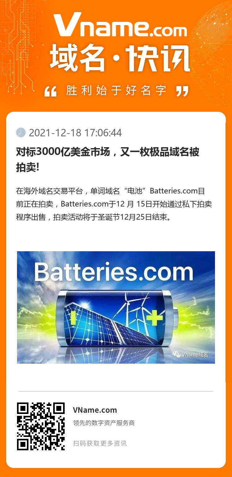 对标3000亿美金市场，又一枚极品域名被拍卖!