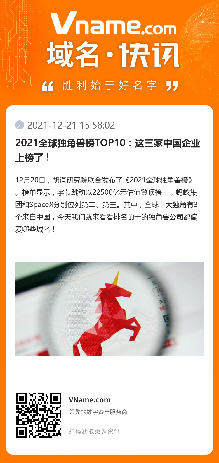 2021全球独角兽榜TOP10:这三家中国企业上榜了!