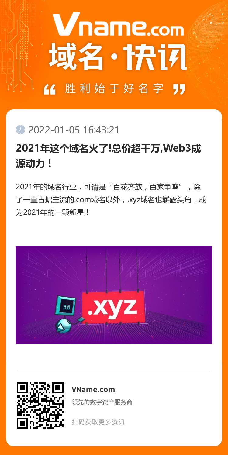 2021年这个域名火了!总价超千万,Web3成源动力！