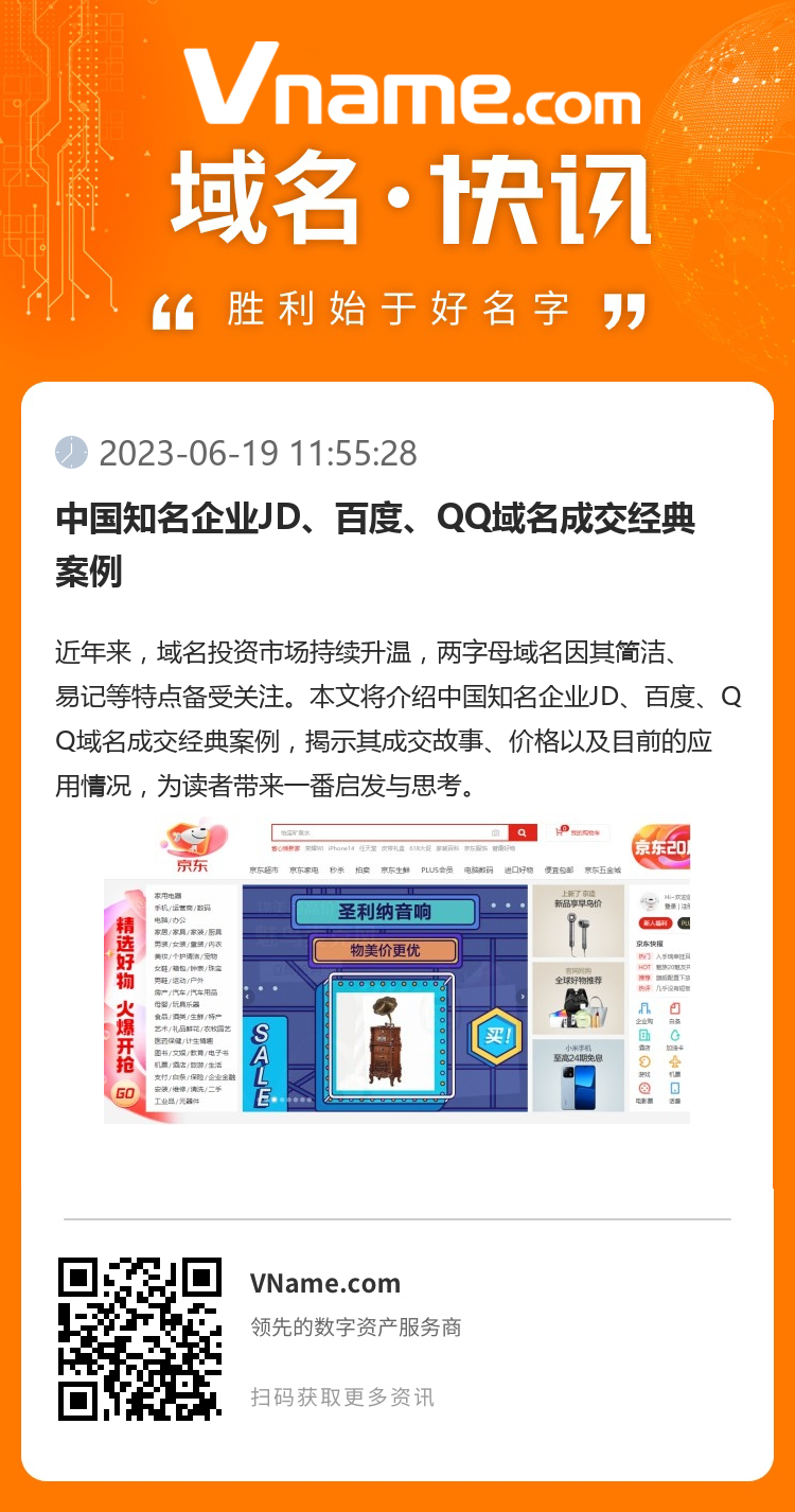 中国知名企业JD、百度、QQ域名成交经典案例