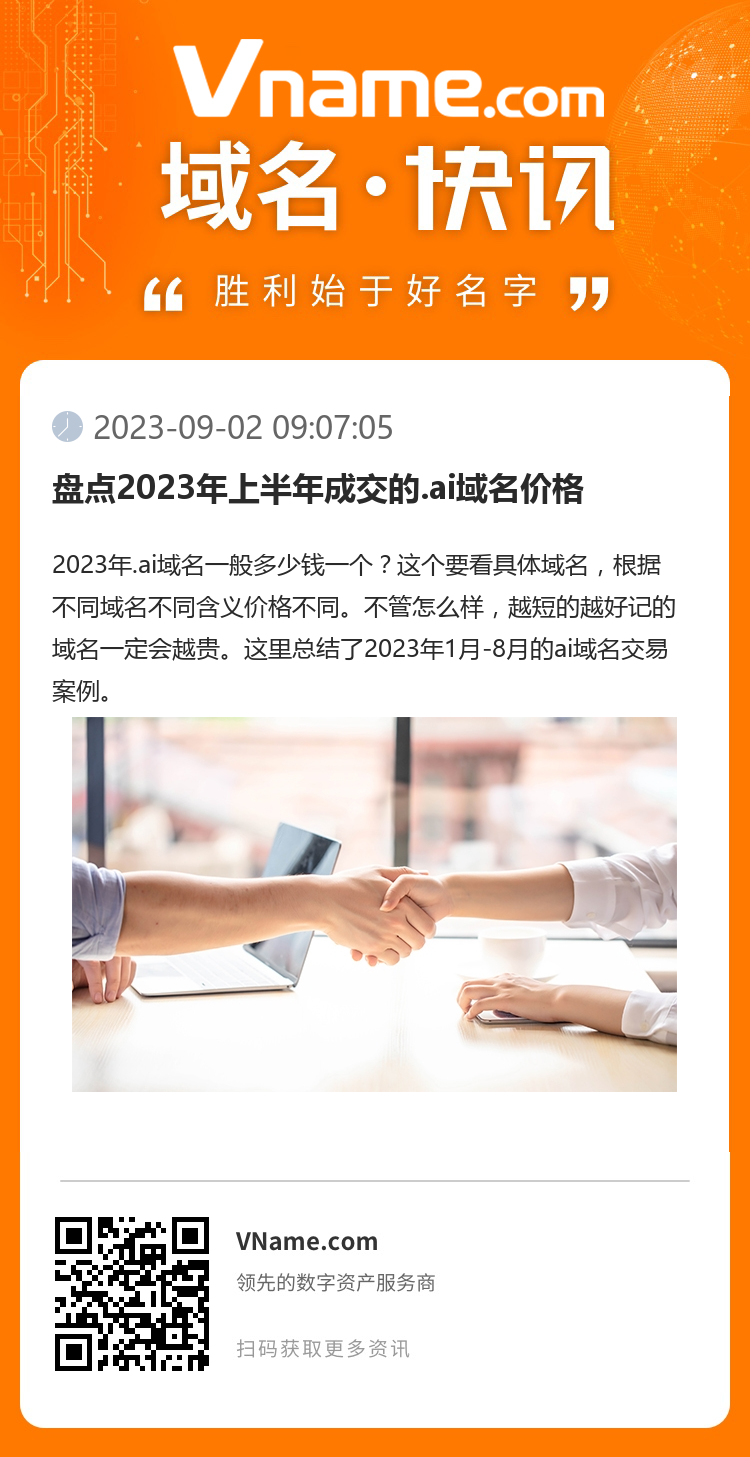盘点2023年上半年成交的.ai域名价格