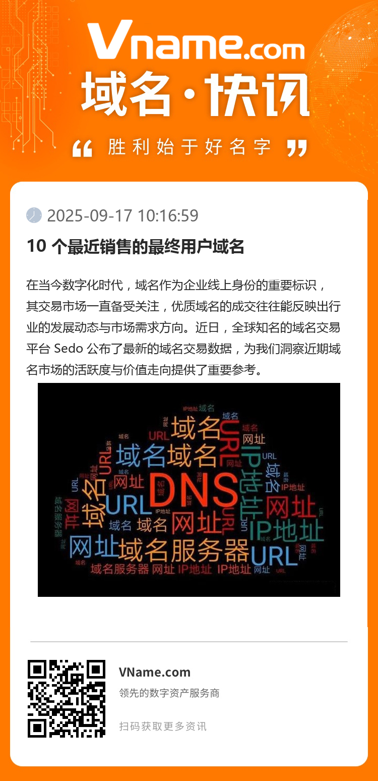 10 个最近销售的最终用户域名