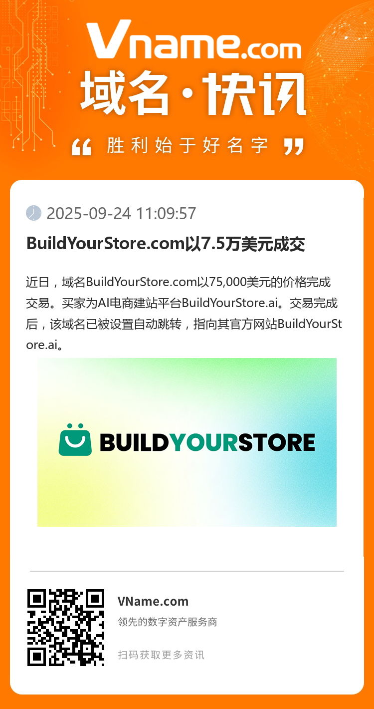 BuildYourStore.com以7.5万美元成交
