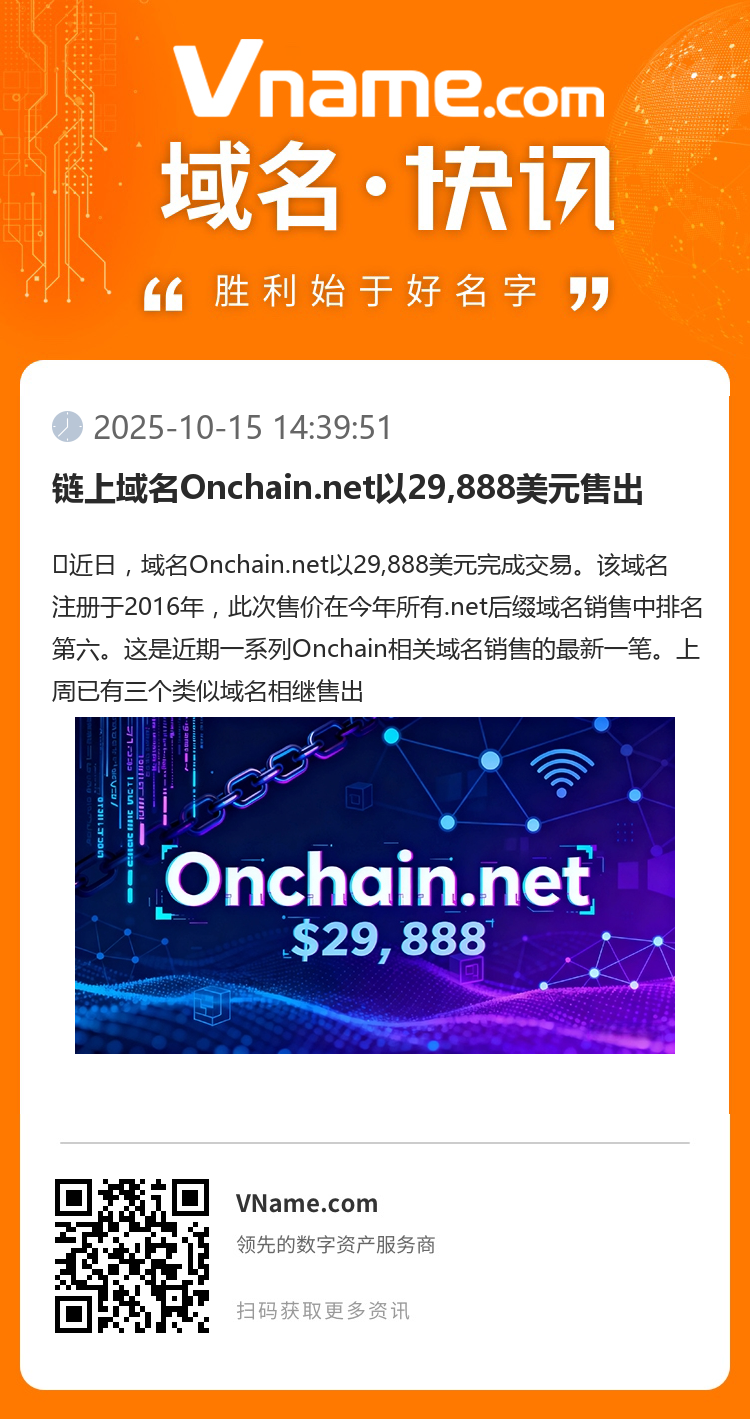 链上域名Onchain.net以29,888美元售出