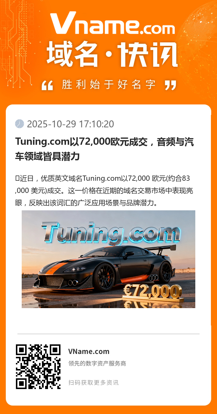 Tuning.com以72,000欧元成交，音频与汽车领域皆具潜力