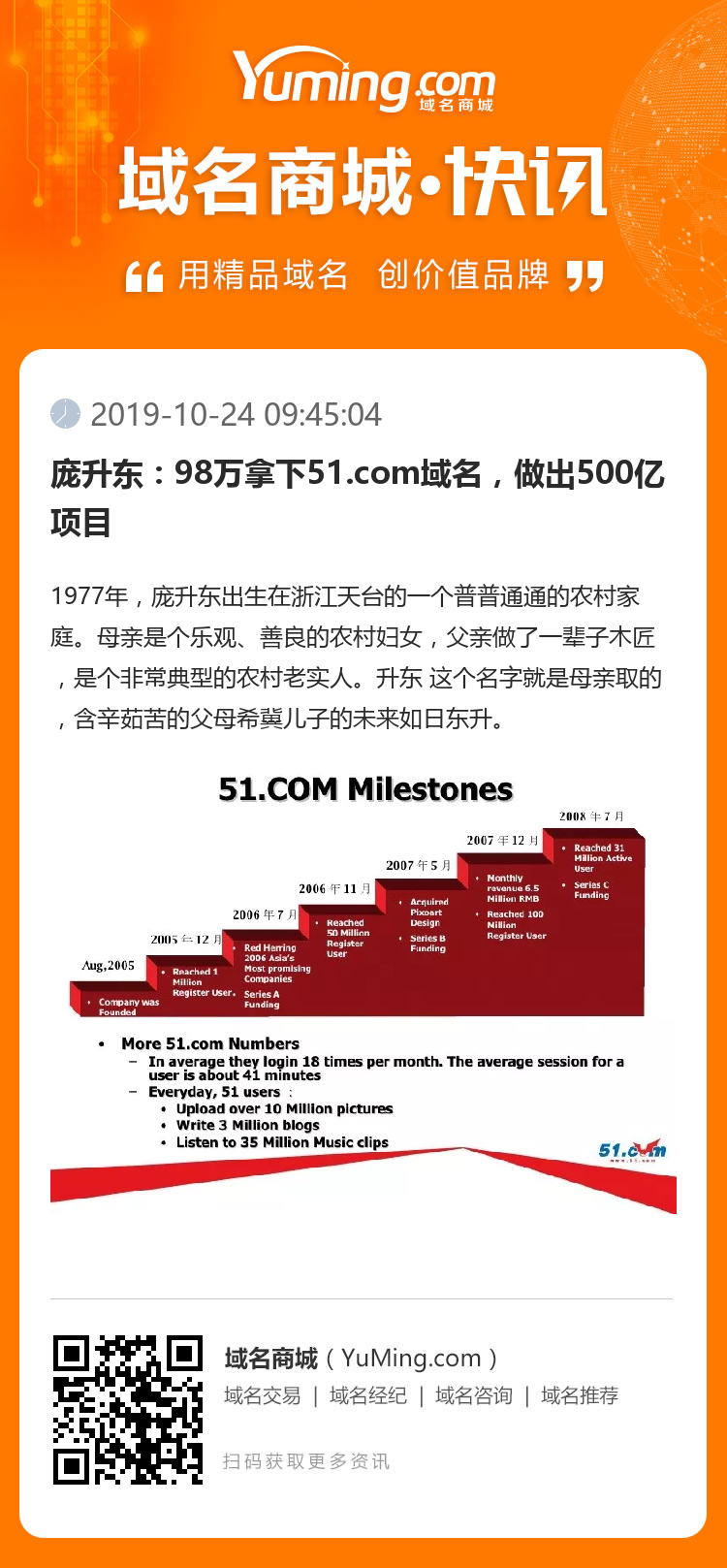庞升东：98万拿下51.com域名，做出500亿项目