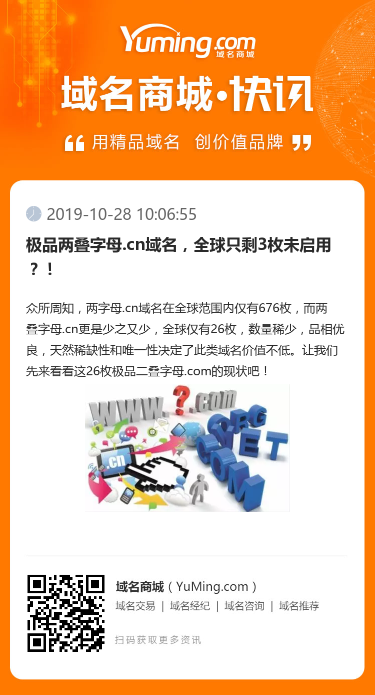 极品两叠字母.cn域名，全球只剩3枚未启用？！